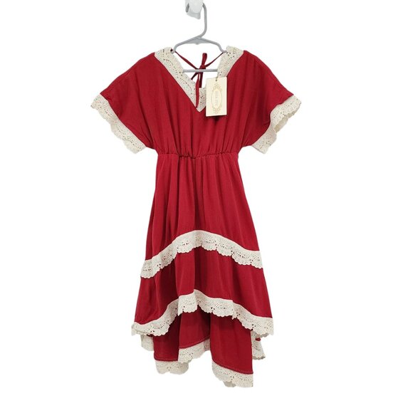 Mia Joy Girl's V-neck Lace Trimmed Tiered A-line Kaio Maxi Dress